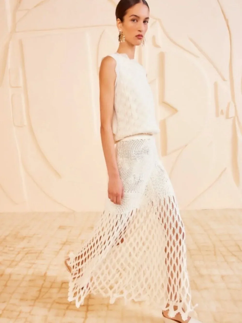 NWOT ULLA JOHNSON Lace Crochet Kalista Midi Skirt in Cowrie M/L $1,850